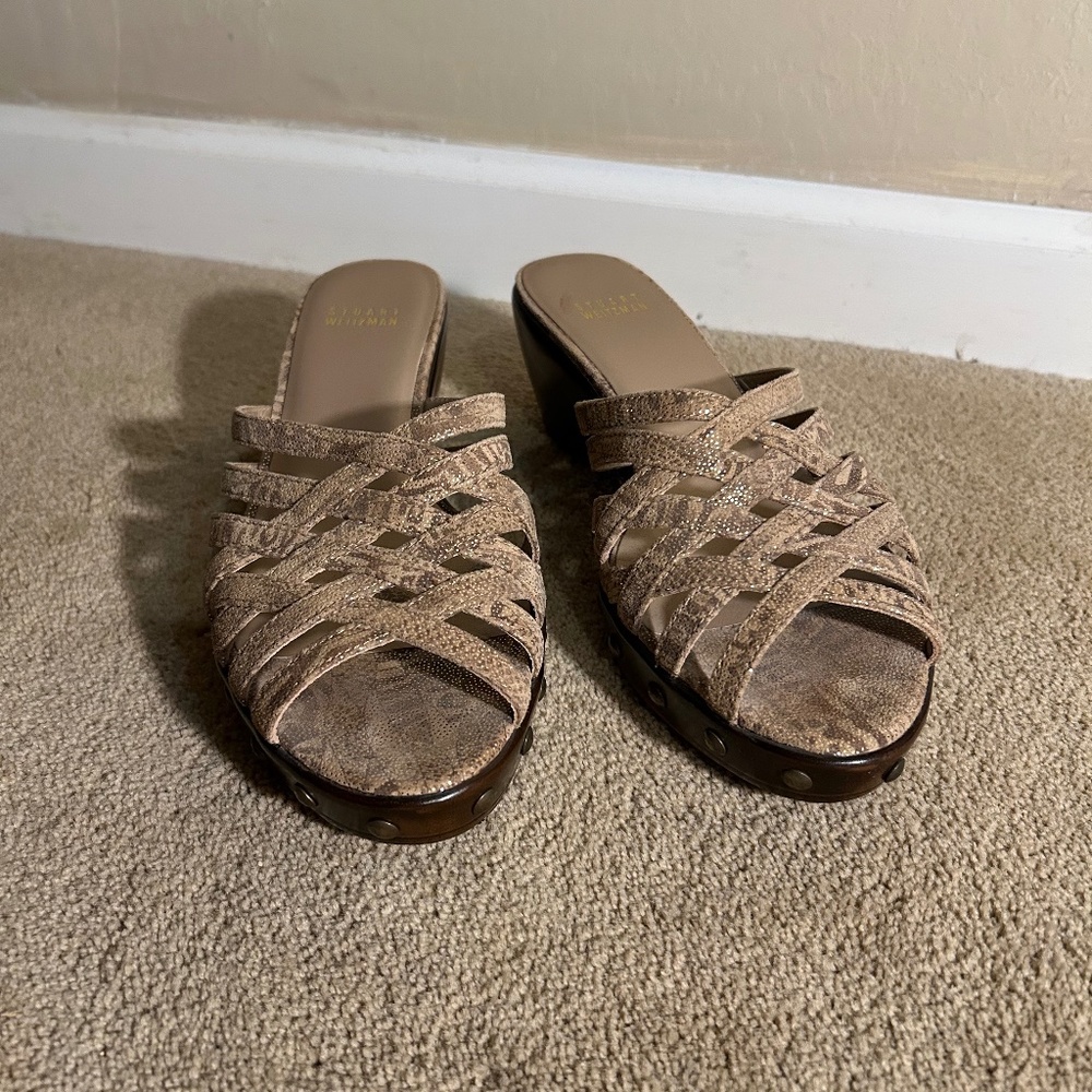 Stuart Weitzman brown sparkle sandal wedge